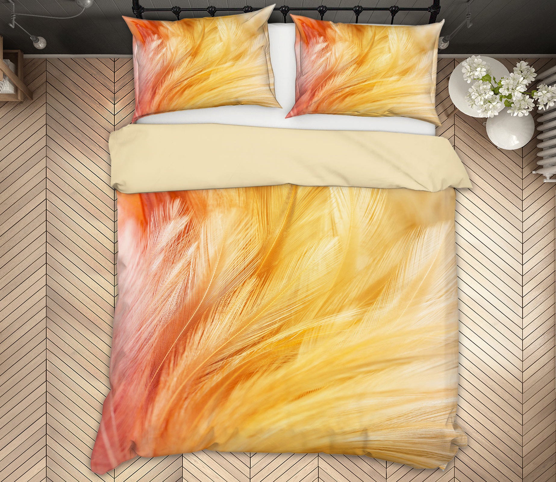 3D Golden Feather 60035 Bed Pillowcases Quilt