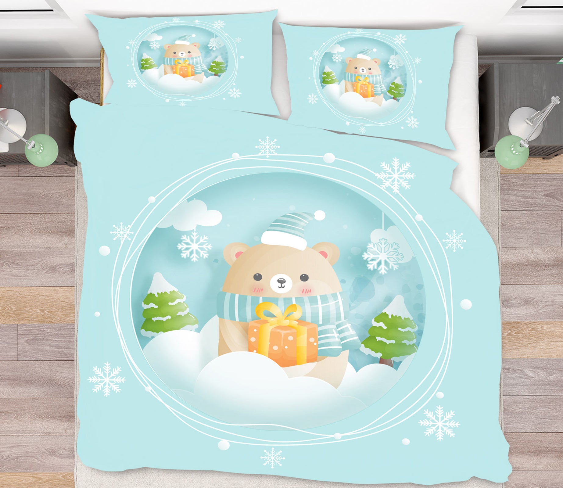 3D Snow Tree Bear 58238 Bed Pillowcases Quilt