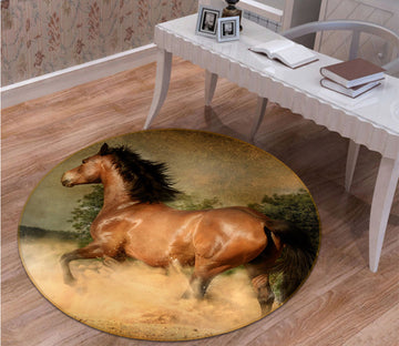 3D Brown Horse 82255 Animal Round Non Slip Rug Mat
