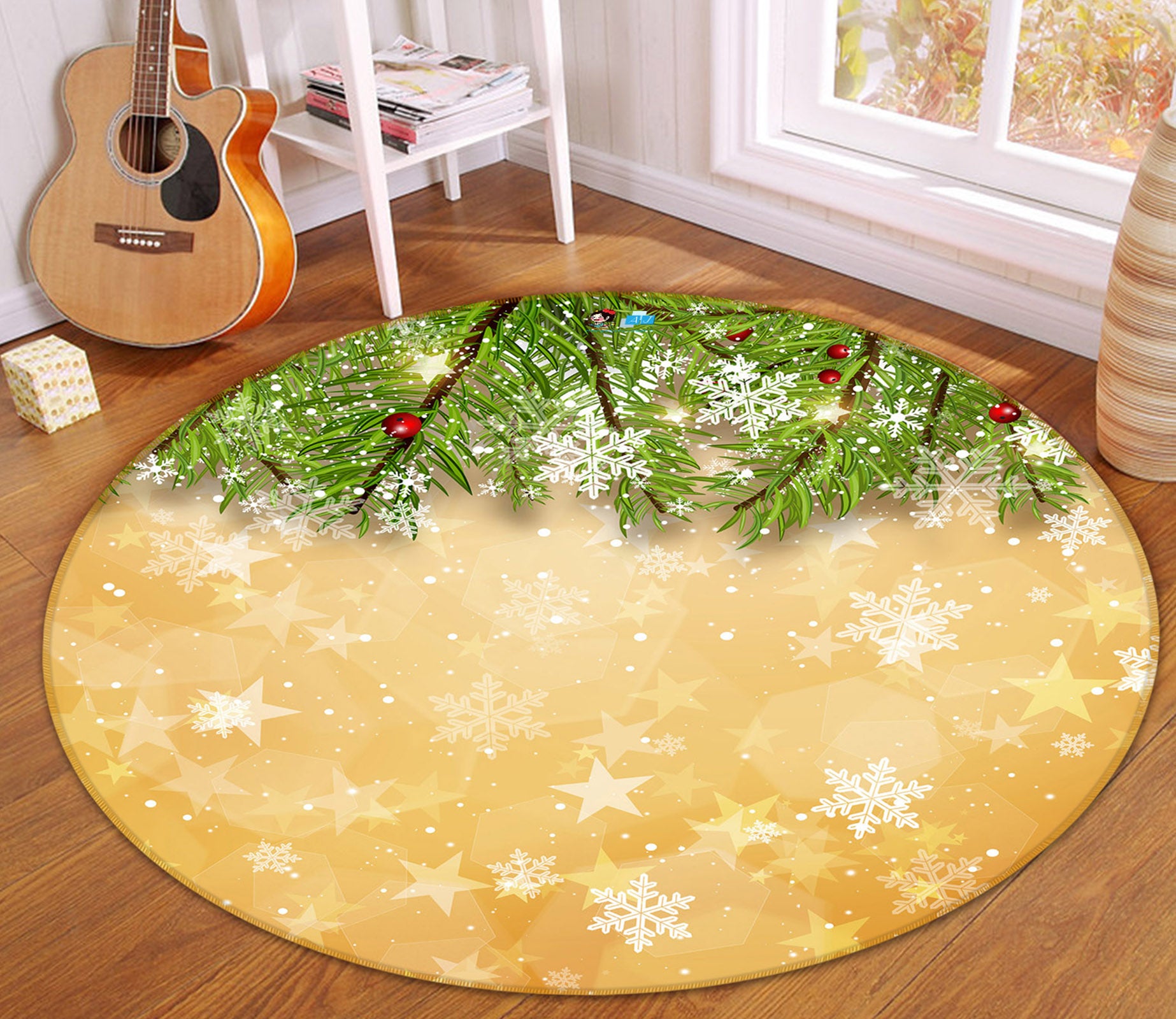 3D Branch Snowflake 54112 Christmas Round Non Slip Rug Mat Xmas