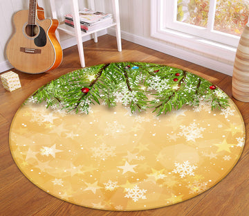 3D Branch Snowflake 54112 Christmas Round Non Slip Rug Mat Xmas