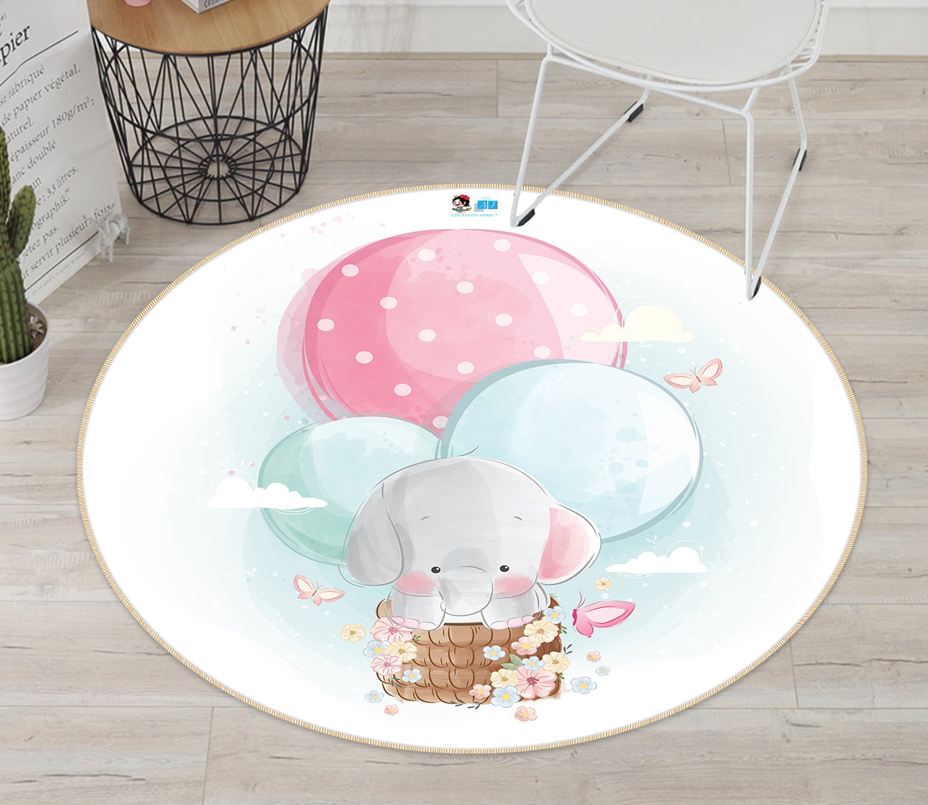 3D Balloon Elephant 74251 Round Non Slip Rug Mat