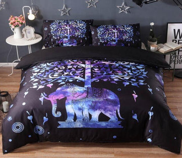 3D Purple Blue Elephant 5068 Bed Pillowcases Quilt