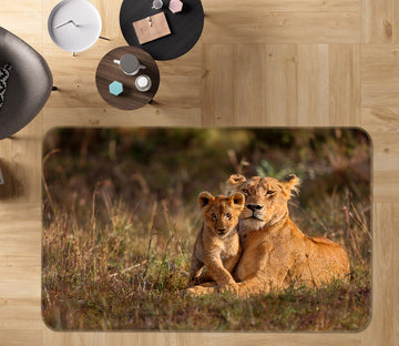 3D Lion Grassland 079 Animal Non Slip Rug Mat