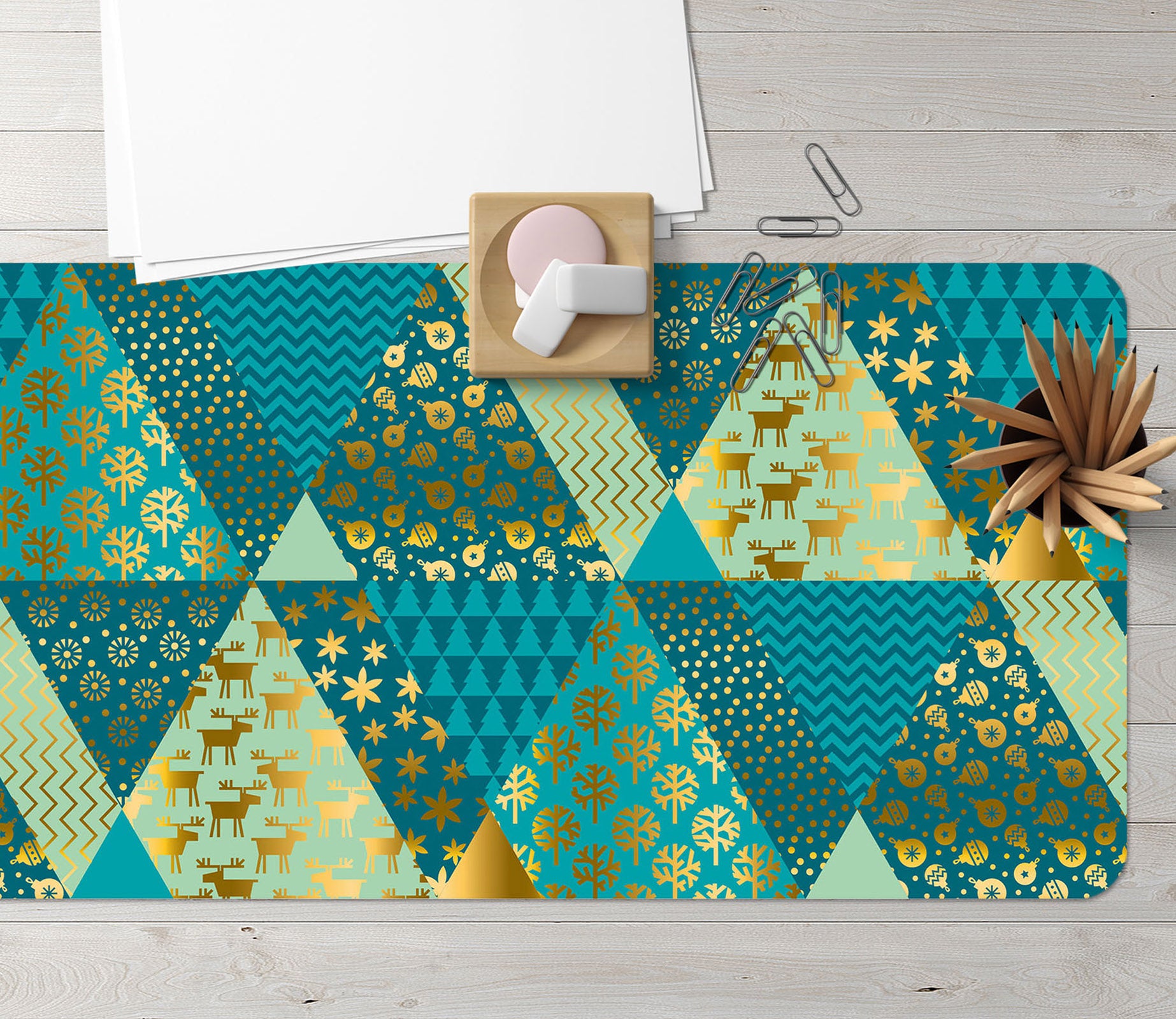3D Green Triangle 51222 Christmas Desk Mat Xmas