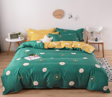 3D Green Background Small Chrysanthemum 5185 Bed Pillowcases Quilt