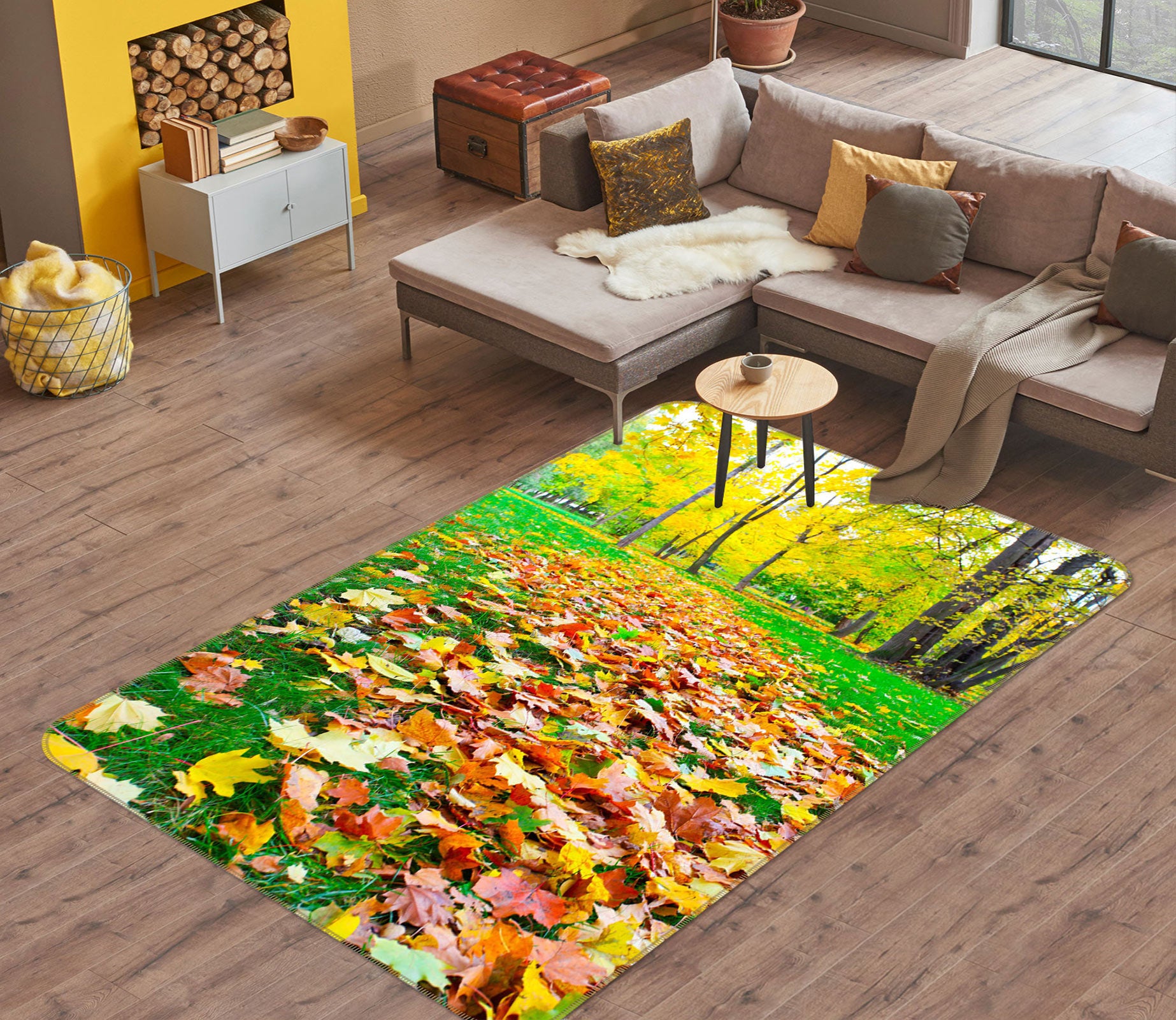 3D Fallen Leaves Forest 33039 Non Slip Rug Mat
