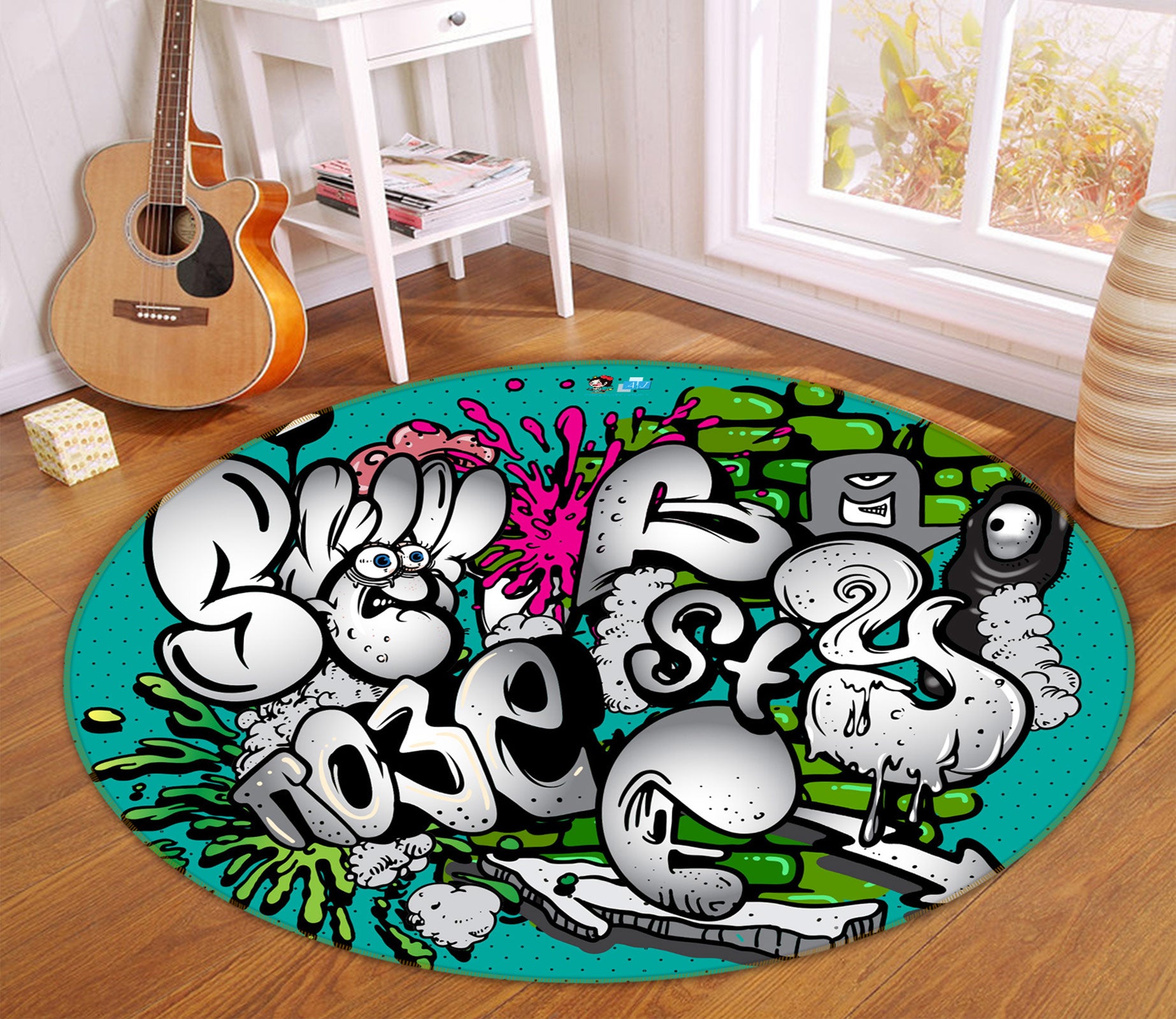 3D Graffiti Font 81252 Round Non Slip Rug Mat