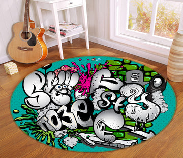 3D Graffiti Font 81252 Round Non Slip Rug Mat