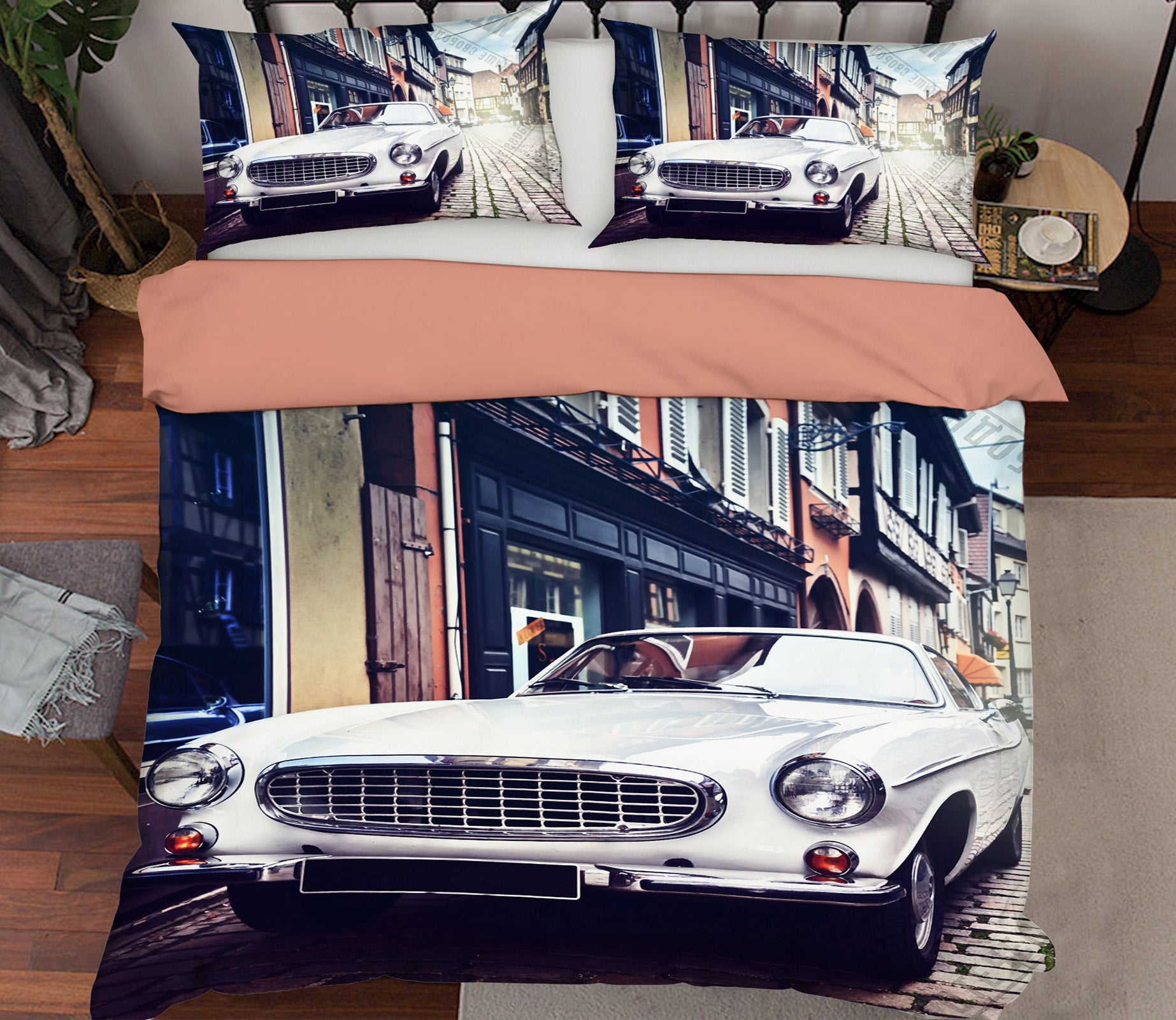 3D White Car 12110 Bed Pillowcases Quilt