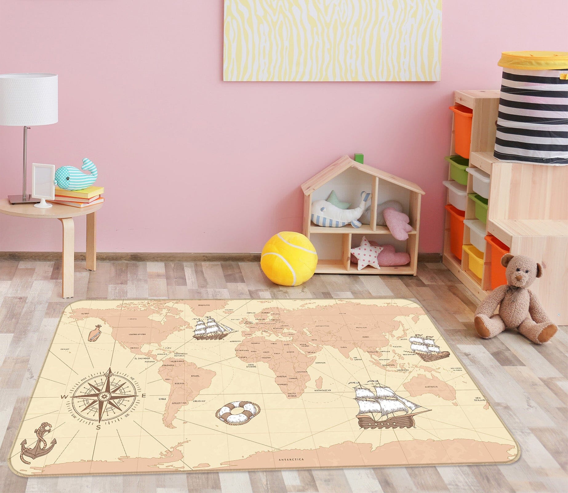 3D Cute Boat 2001 World Map Non Slip Rug Mat Mat AJ Creativity Home 
