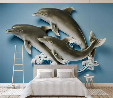 3D Relief Dolphins WC503 Wall Murals