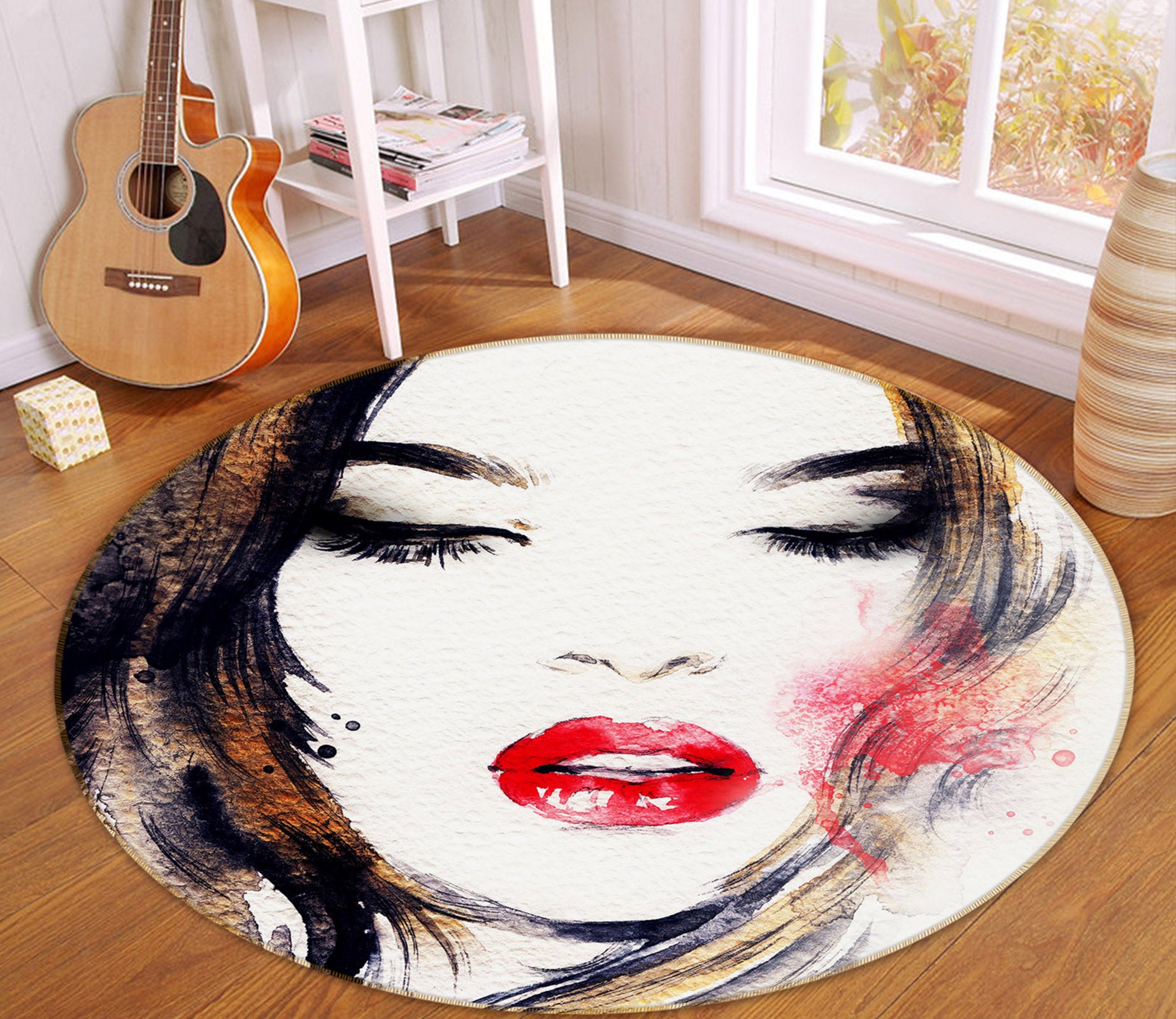 3D Beauty Red Lips 36215 Round Non Slip Rug Mat