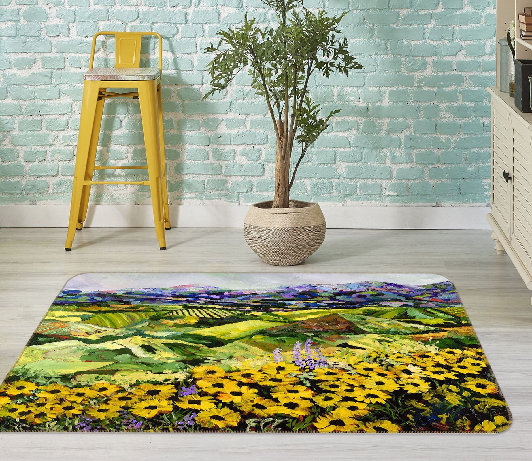 3D Yellow Flowers 1012 Allan P. Friedlander Rug Non Slip Rug Mat Mat AJ Creativity Home 