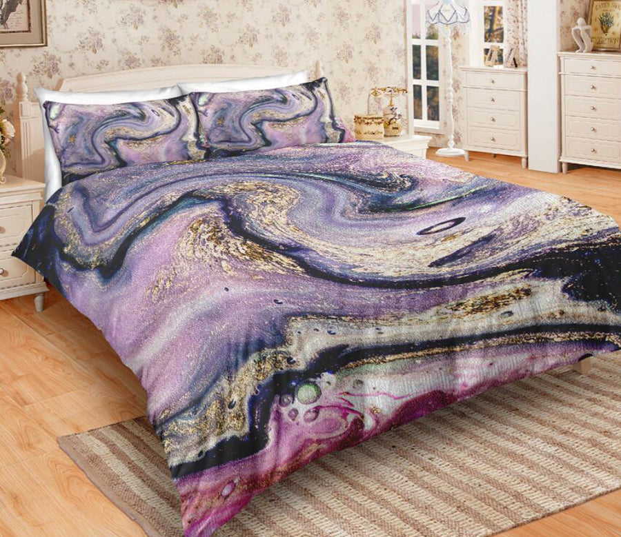 3D Black Purple Marble 6102 Bed Pillowcases Quilt