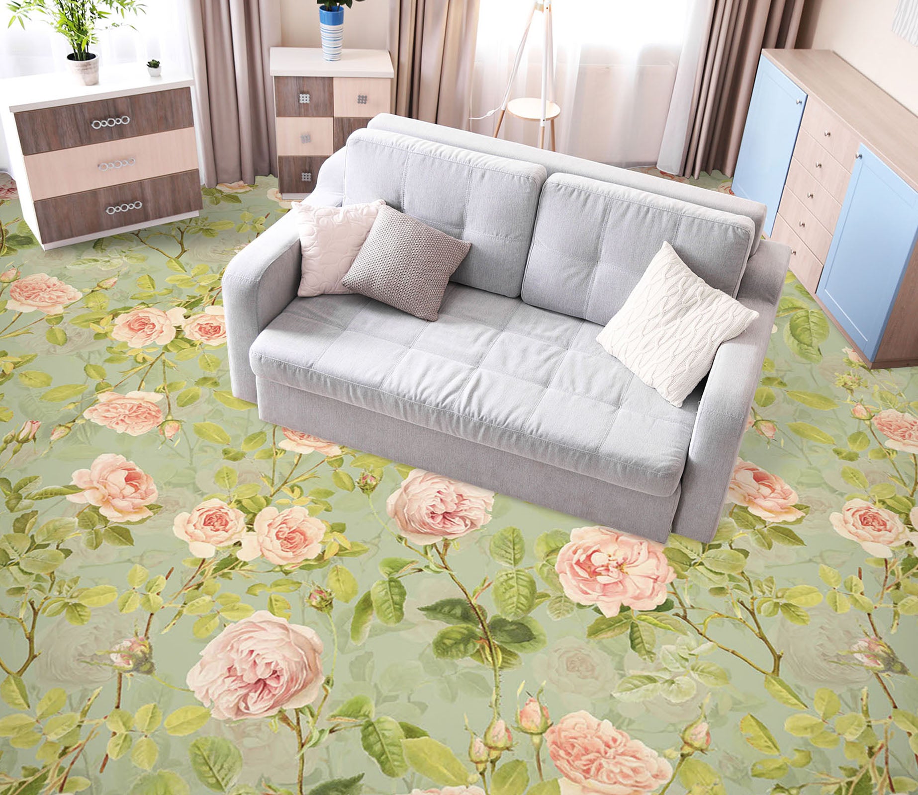 3D Pink Rose 99225 Uta Naumann Floor Mural