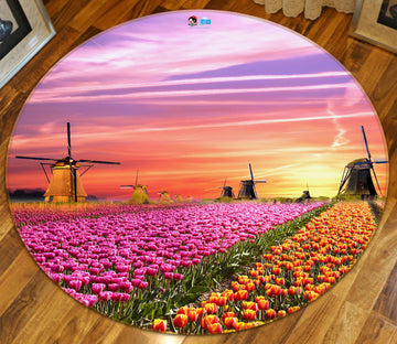 3D Flower Bush 69066 Round Non Slip Rug Mat