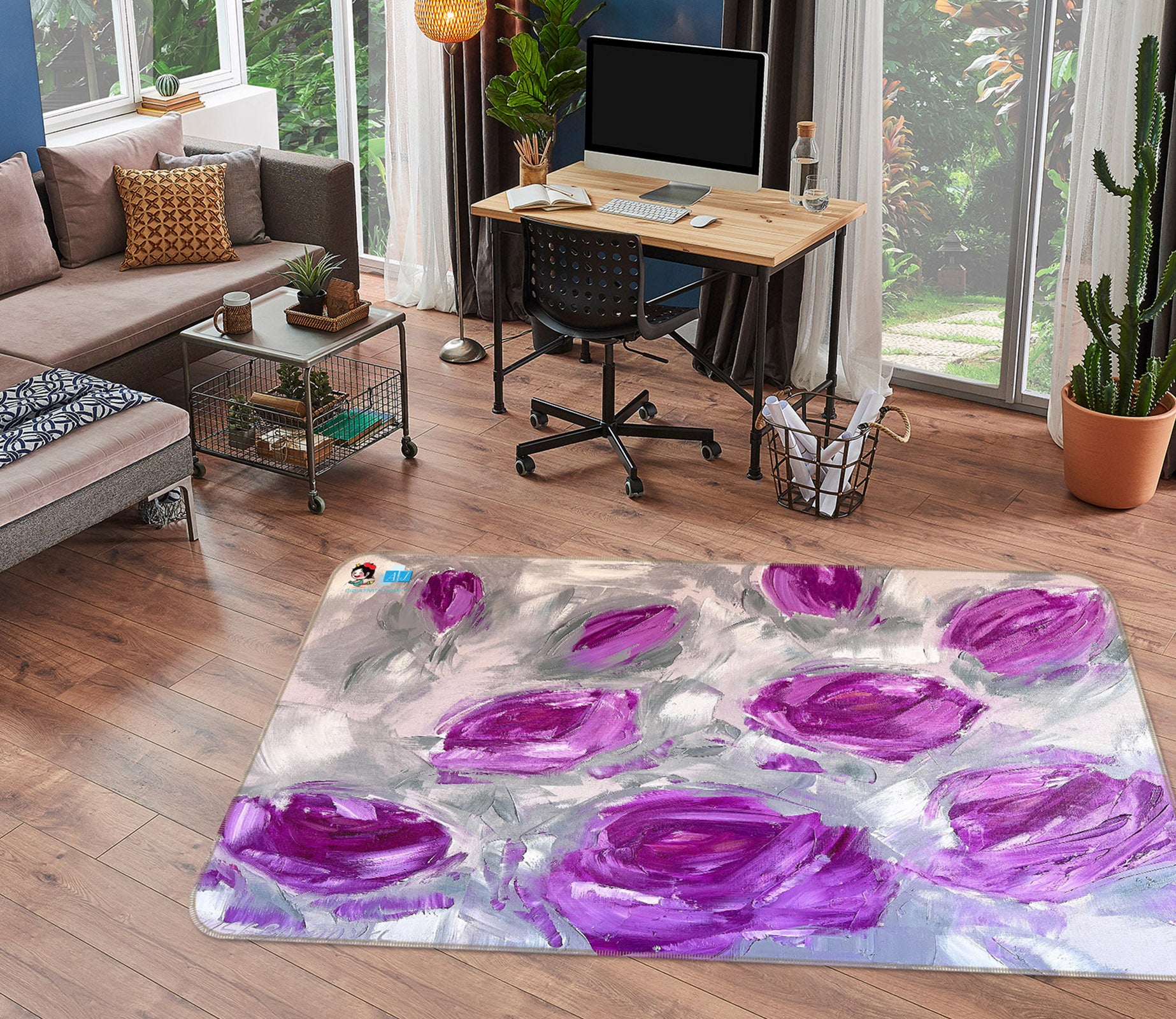 3D Purple Rose 3843 Skromova Marina Rug Non Slip Rug Mat