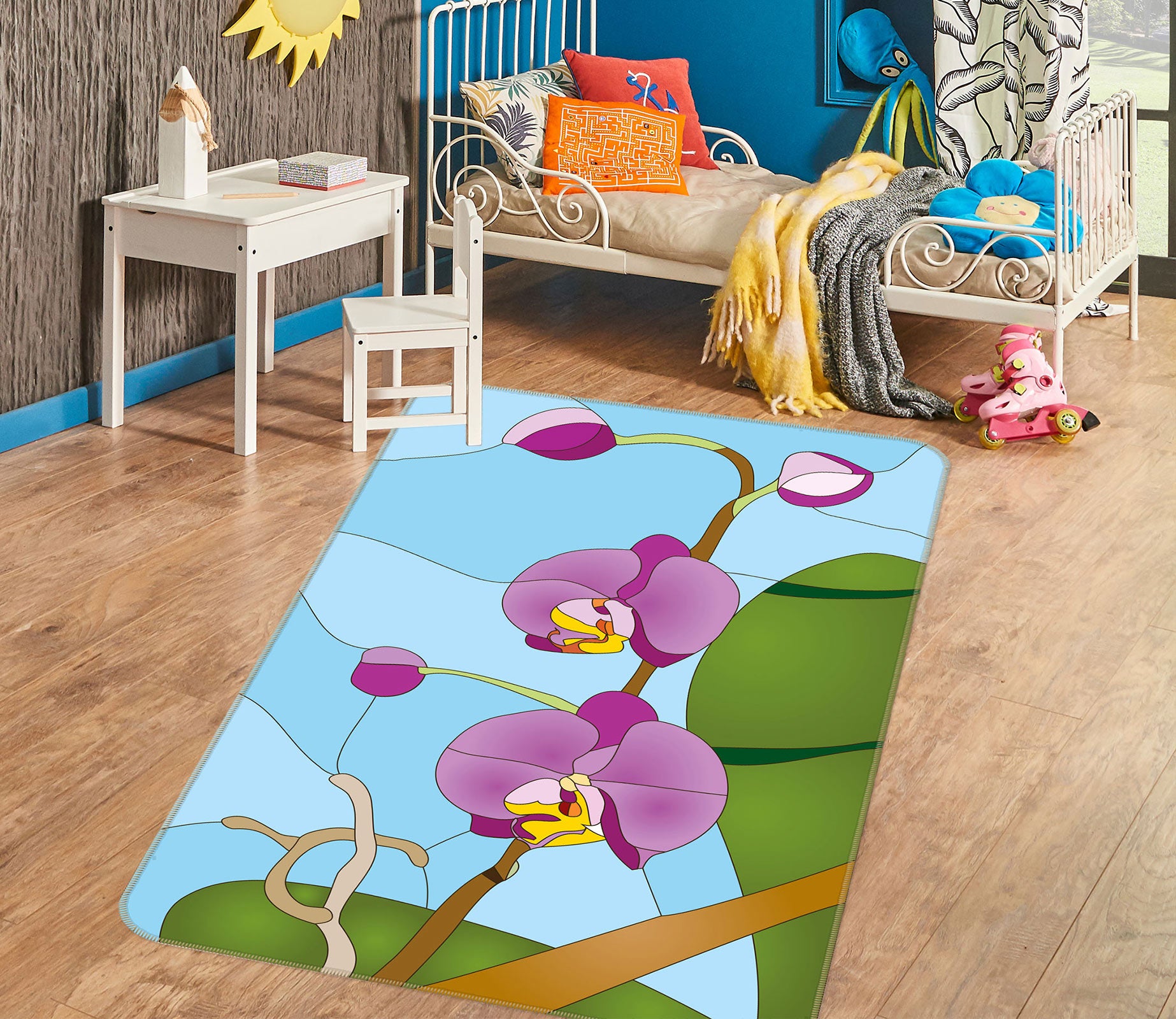 3D Purple Flowers 33043 Non Slip Rug Mat
