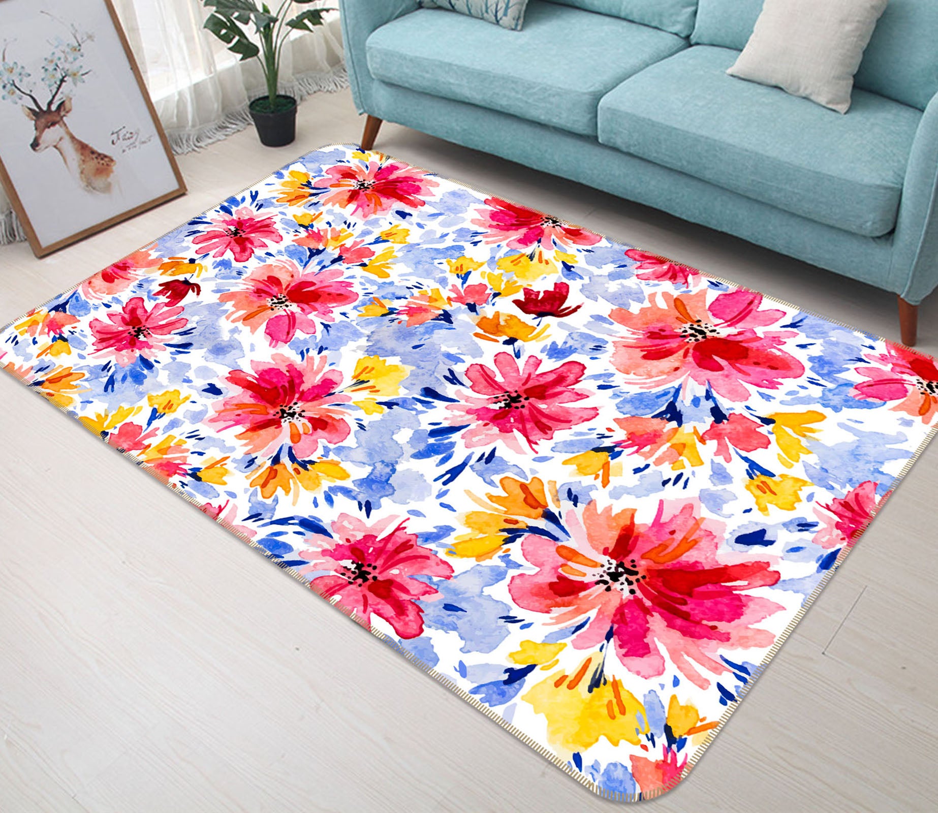 3D Flower Pattern 30197 Non Slip Rug Mat