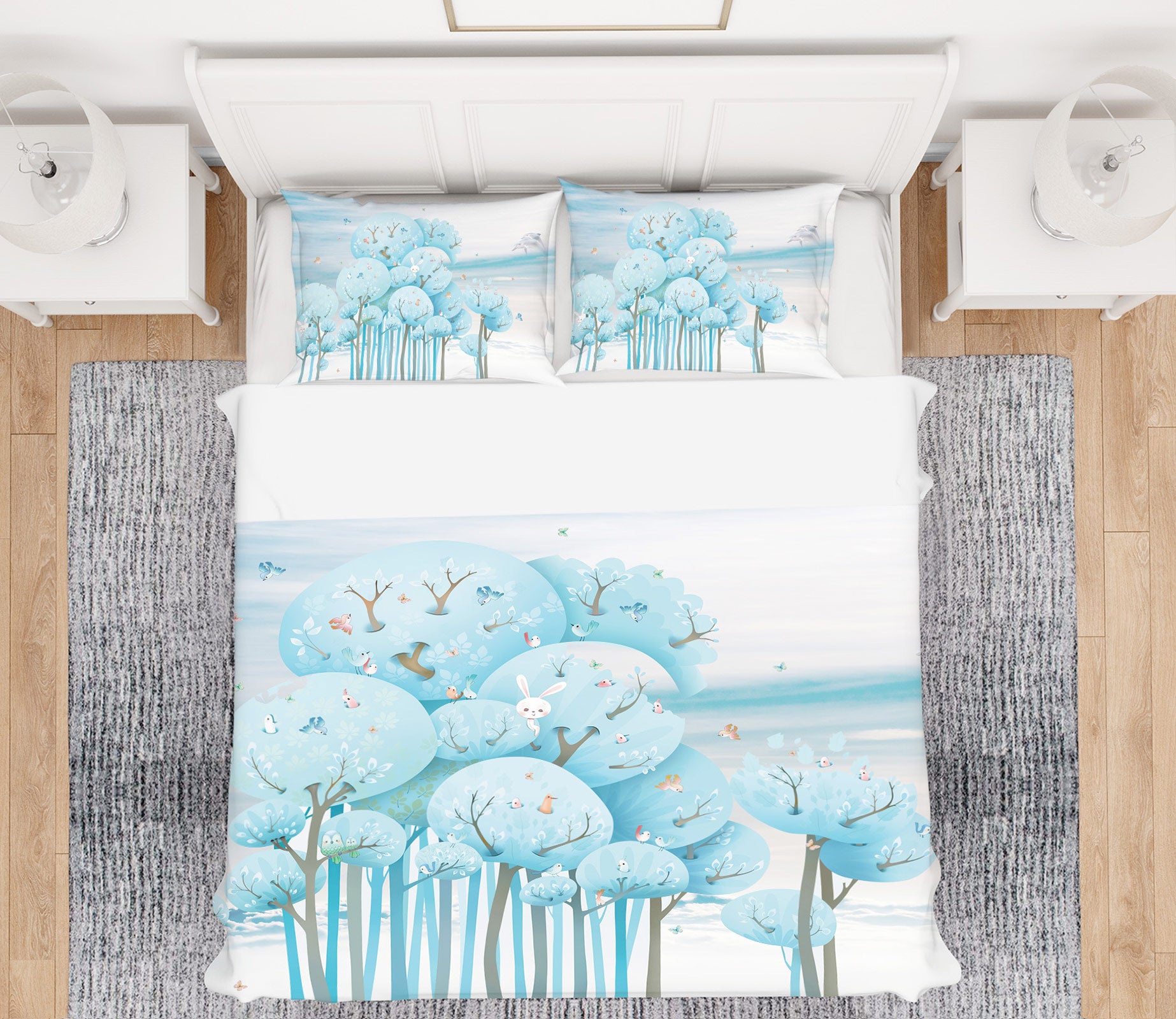 3D Blue Tree 13075 Bed Pillowcases Quilt