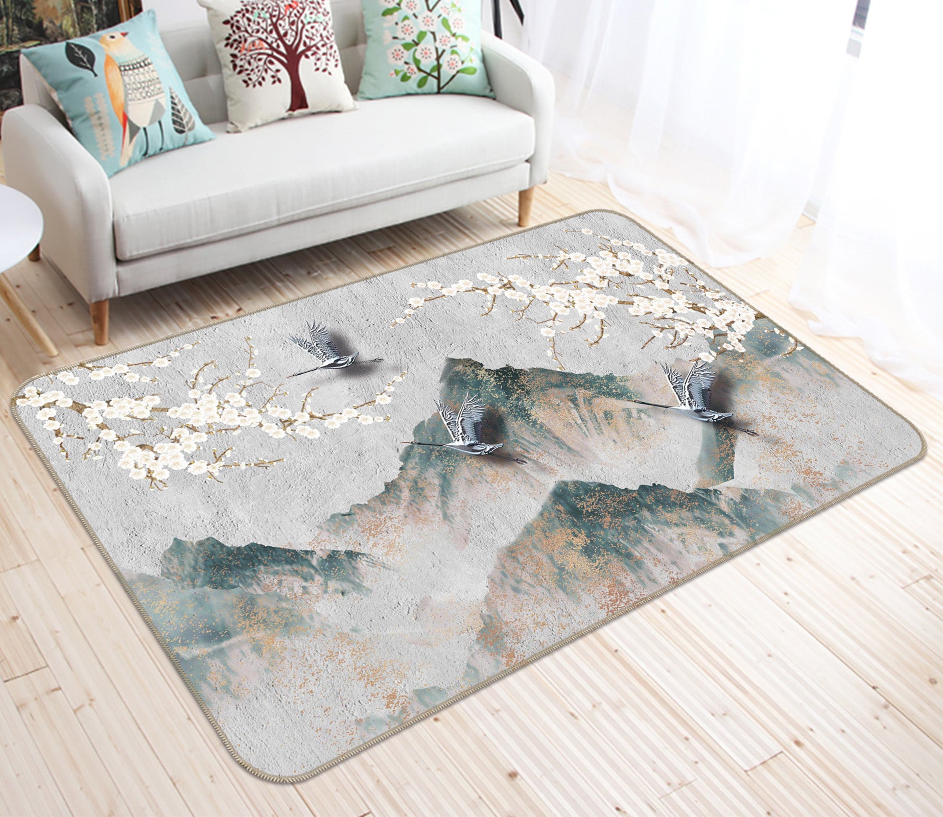 3D Mountains Crane 65151 Non Slip Rug Mat