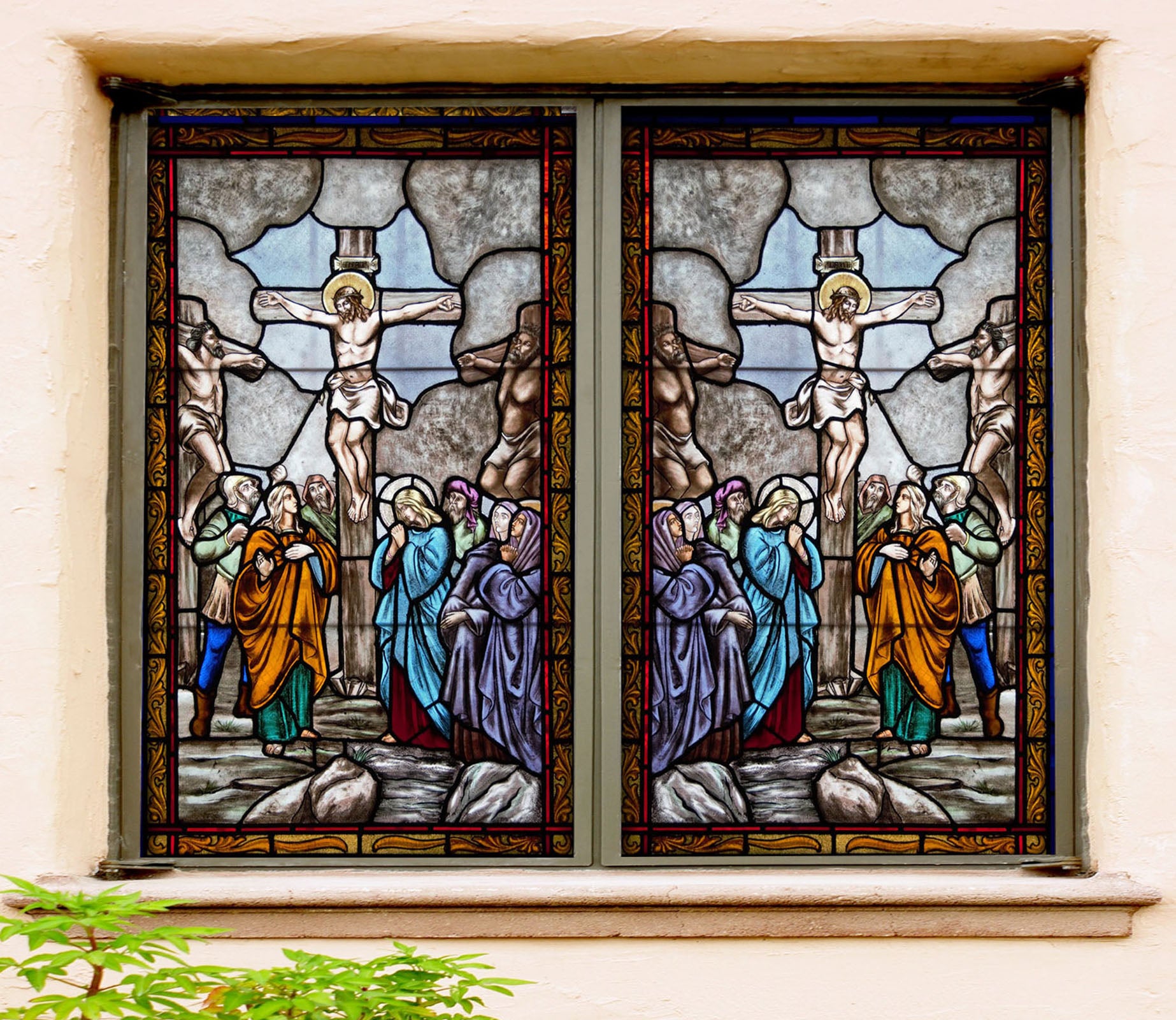 3D Cross Believers 177 Window Film Print Sticker Cling Stained Glass UV Block