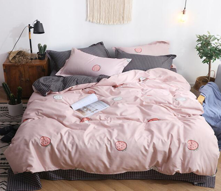 3D Pink Bottom Pink Strawberry 12027 Bed Pillowcases Quilt