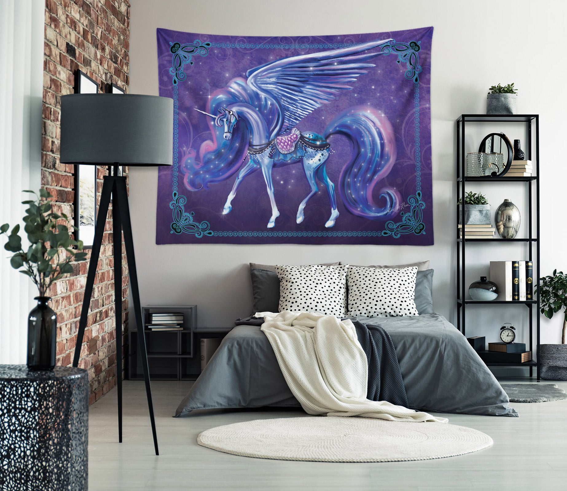 3D Purple Unicorn Wings 5201 Rose Catherine Khan Tapestry Hanging Cloth Hang