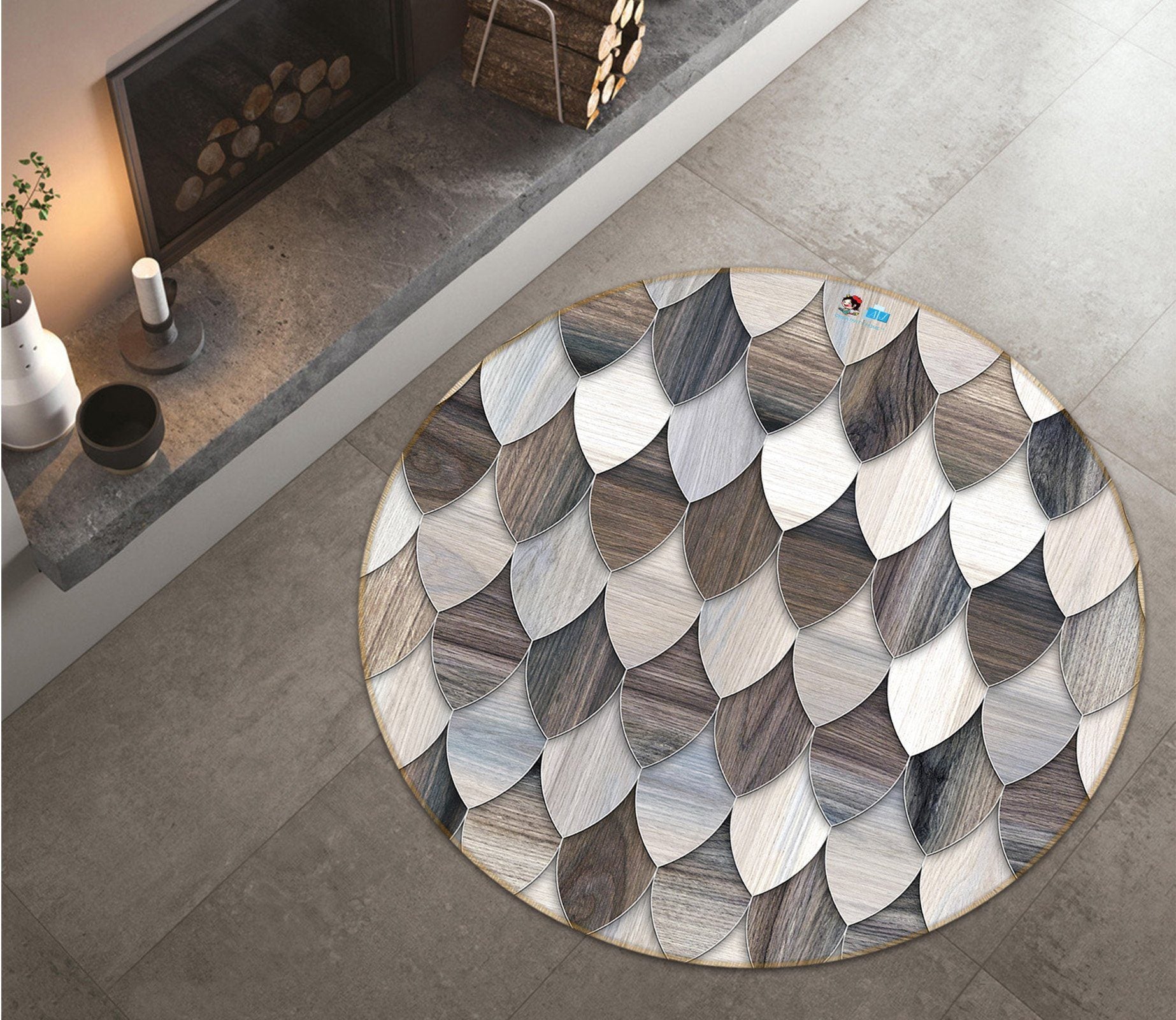 3D Splicing Feather Piece 135 Round Non Slip Rug Mat Mat AJ Creativity Home 