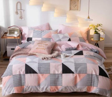 3D Pink Black Square 16073 Bed Pillowcases Quilt