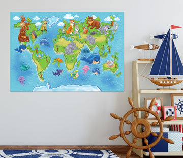 3D Whale Island 201 World Map Wall Sticker