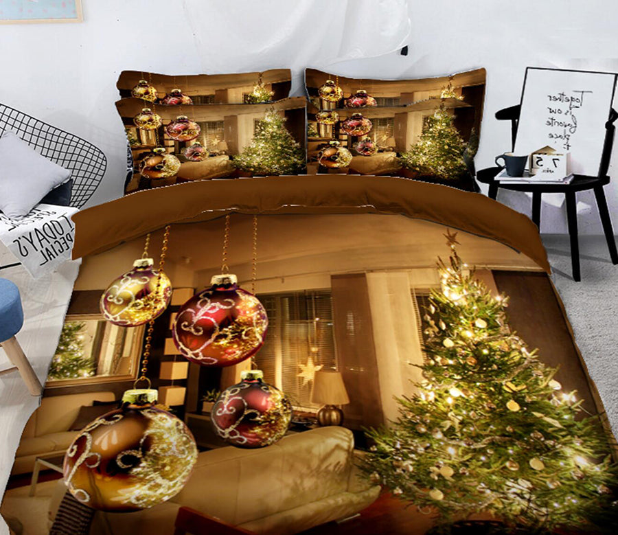 3D Christmas Tree Round Ball 45092 Christmas Quilt Duvet Cover Xmas Bed Pillowcases