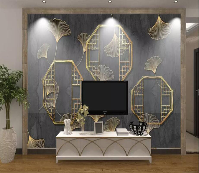 3D Golden Leaves 1648 Wall Murals Wallpaper AJ Wallpaper 2 