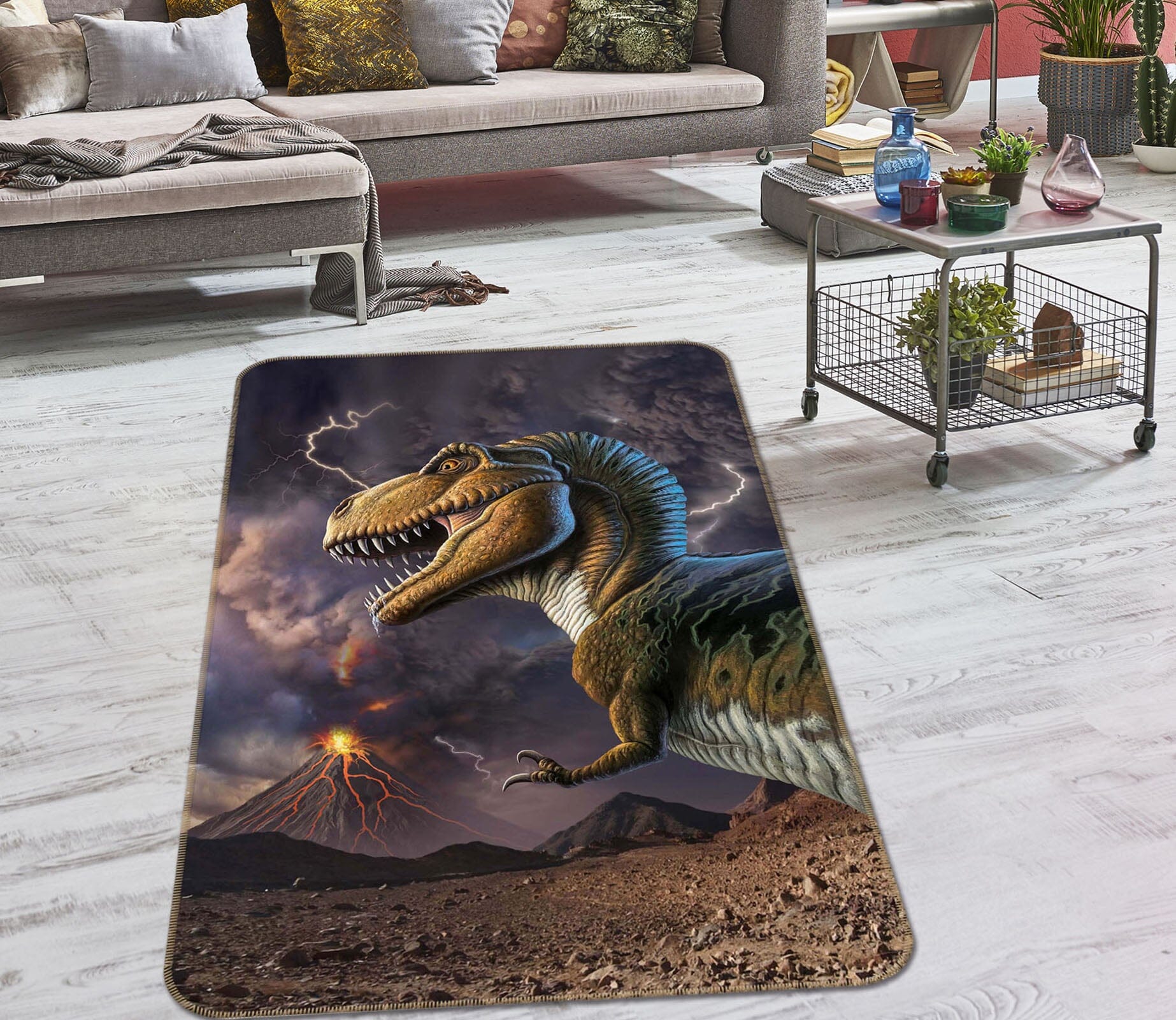 3D Dinosaur Storm 1077 Jerry LoFaro Rug Non Slip Rug Mat Mat AJ Creativity Home 