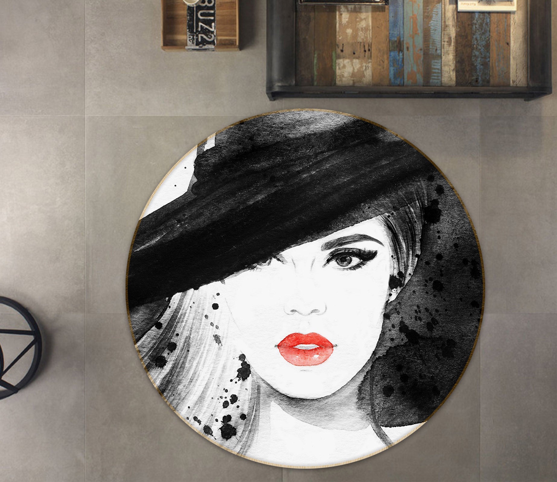 3D Hat Beautiful Female 37024 Round Non Slip Rug Mat