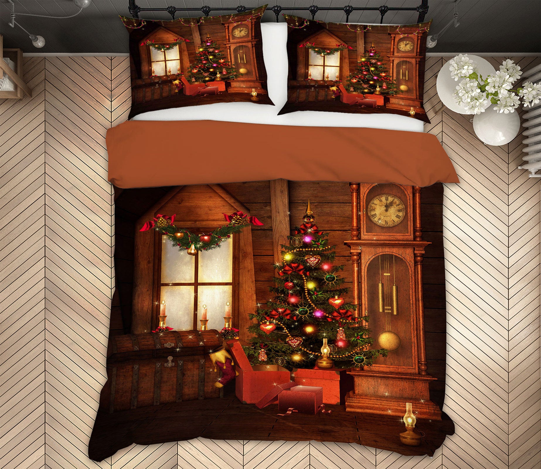 3D Tree Clock 50003 Christmas Quilt Duvet Cover Xmas Bed Pillowcases