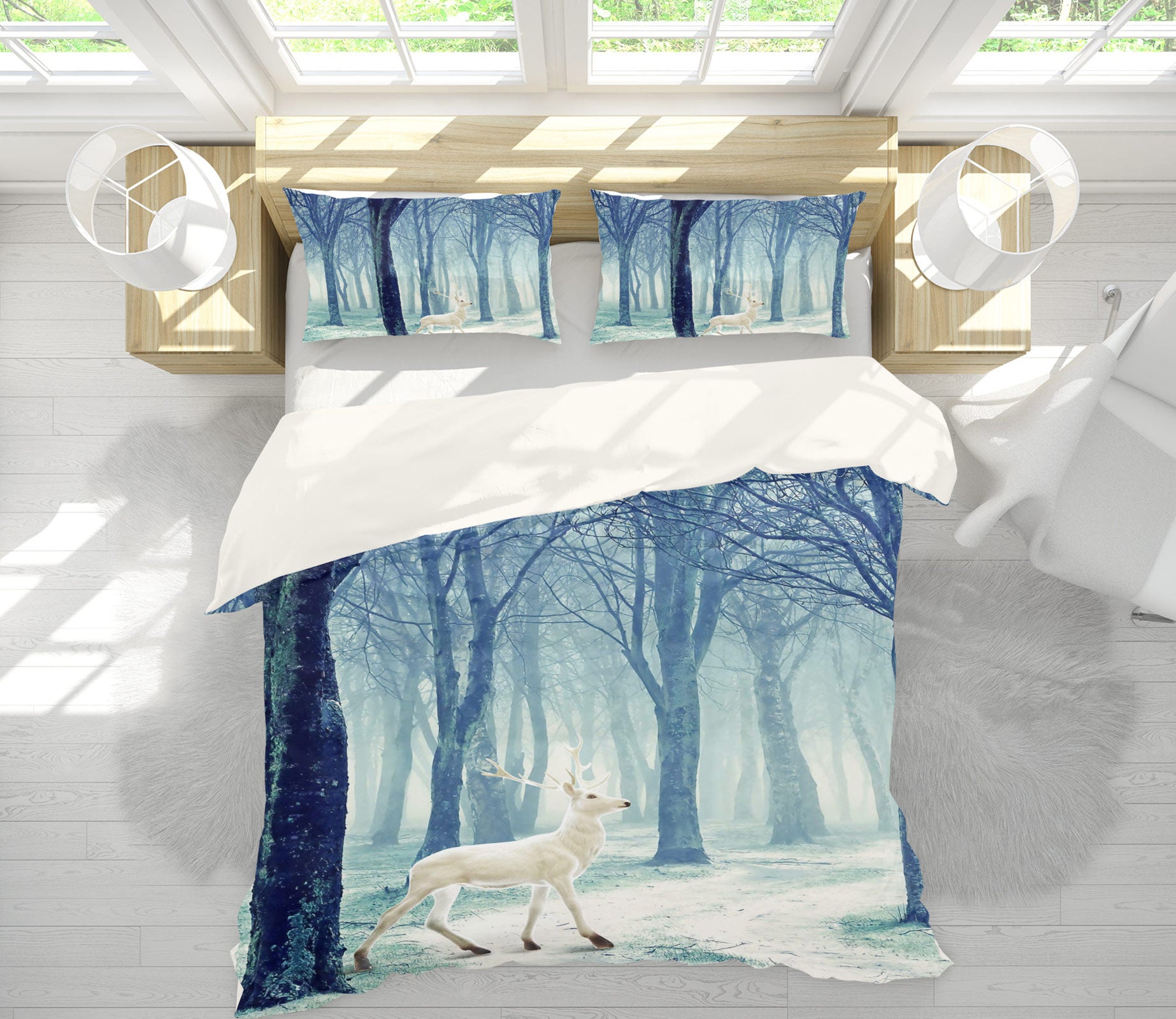 3D Forest White Deer 12045 Bed Pillowcases Quilt