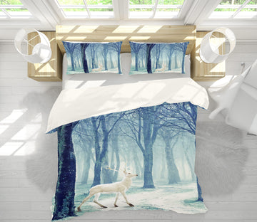 3D Forest White Deer 12045 Bed Pillowcases Quilt