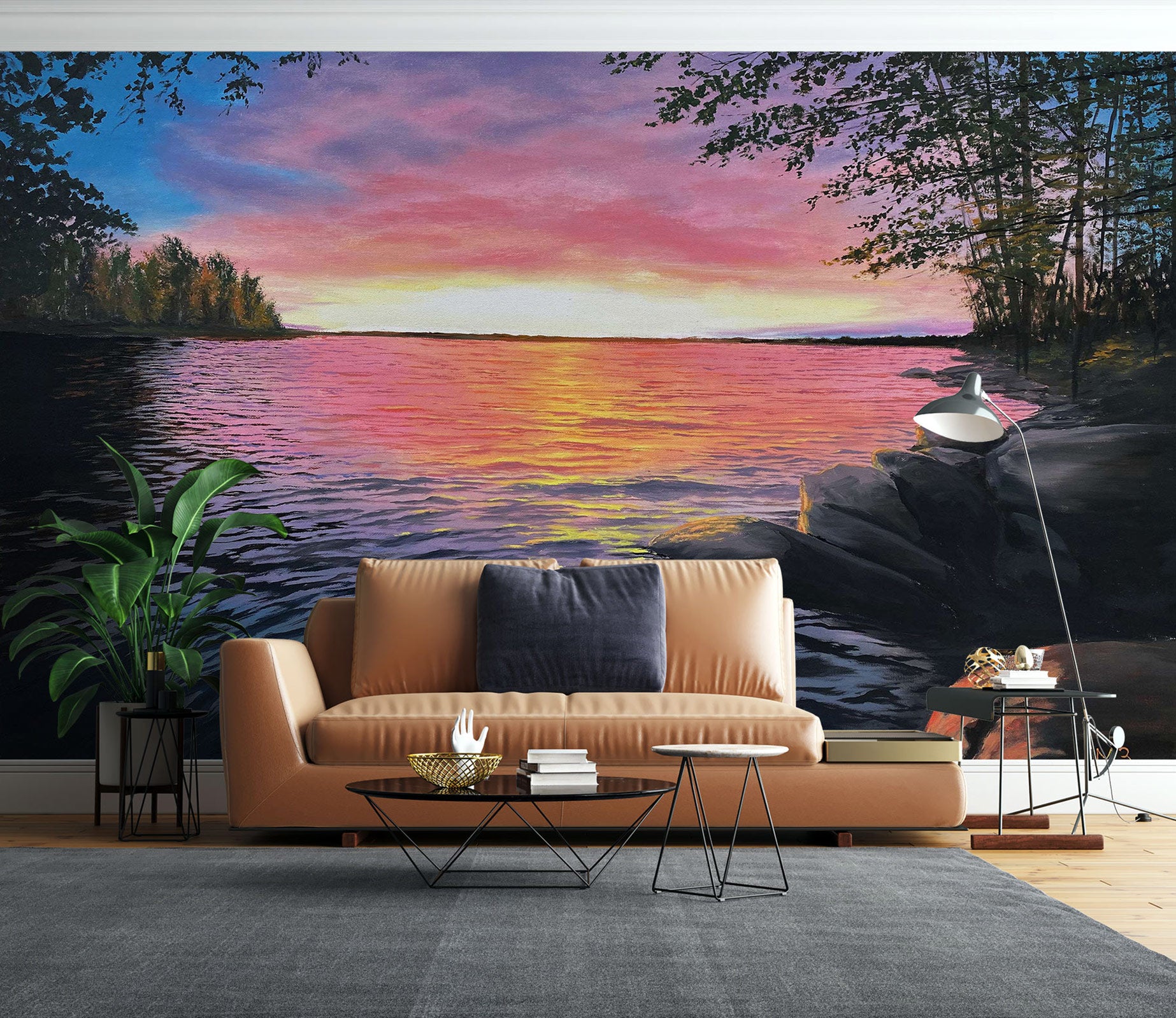 3D Sunset Lake 9815 Marina Zotova Wall Mural Wall Murals