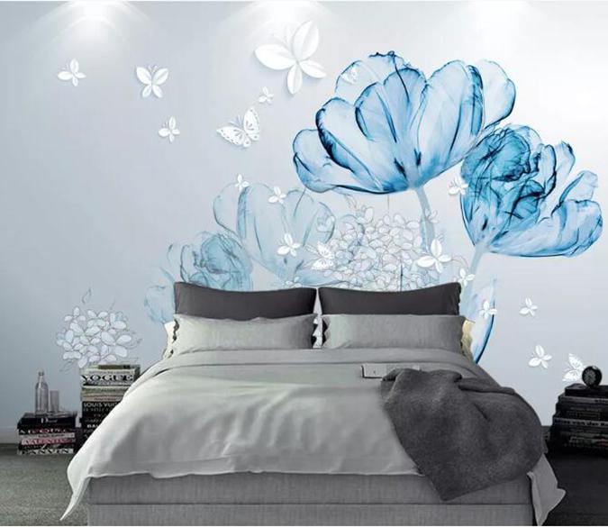 3D Blue Flowers 573 Wall Murals Wallpaper AJ Wallpaper 2 