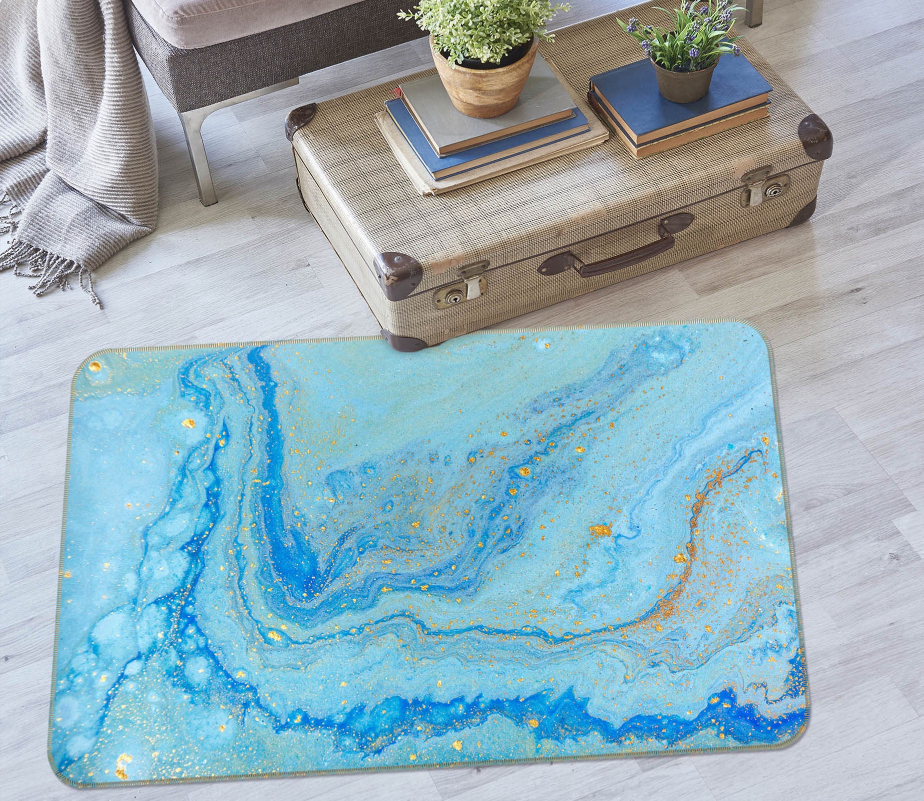 3D Blue Texture 31016 Non Slip Rug Mat