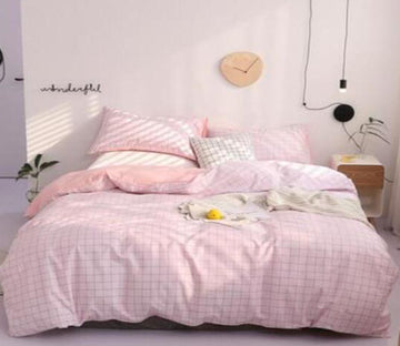 3D Light Pink Plaid 15143 Bed Pillowcases Quilt