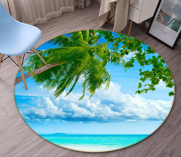 3D Seaside Coconut Tree 72061 Round Non Slip Rug Mat