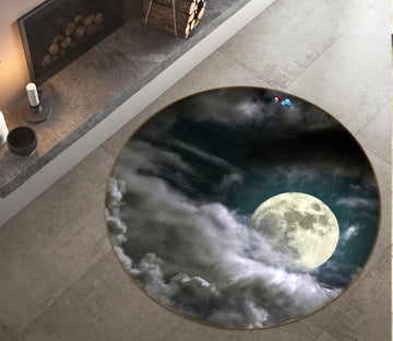 3D Clouds Moon 72066 Round Non Slip Rug Mat