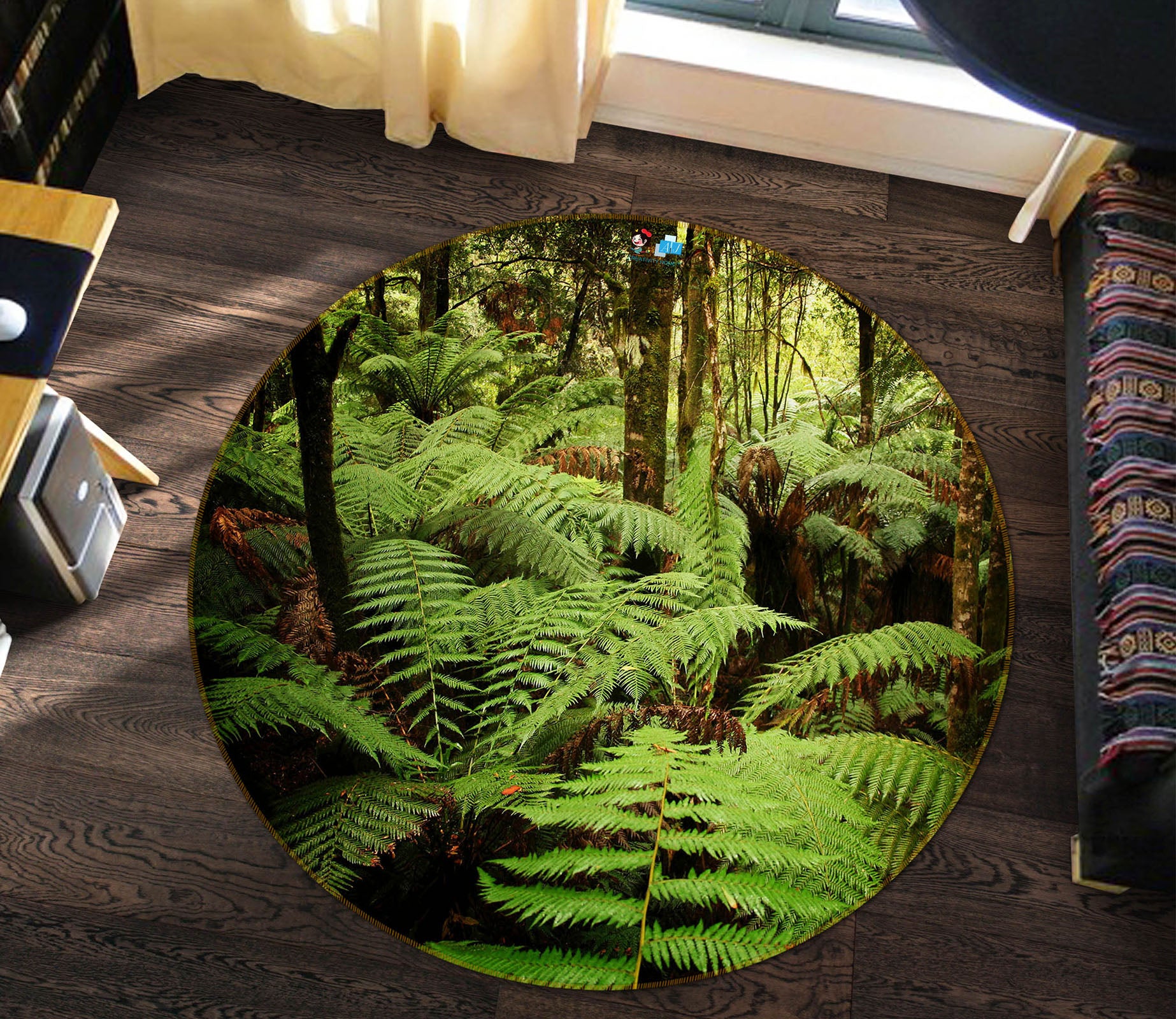 3D Rainforest Leaf 763 Round Non Slip Rug Mat