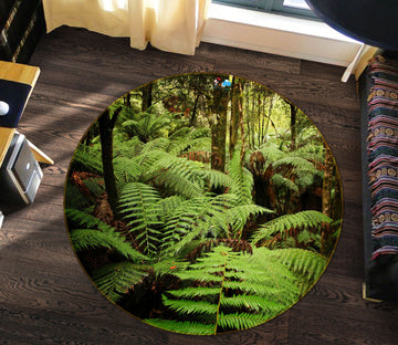 3D Rainforest Leaf 763 Round Non Slip Rug Mat