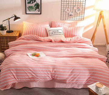 3D Pink Stripes 7003 Bed Pillowcases Quilt