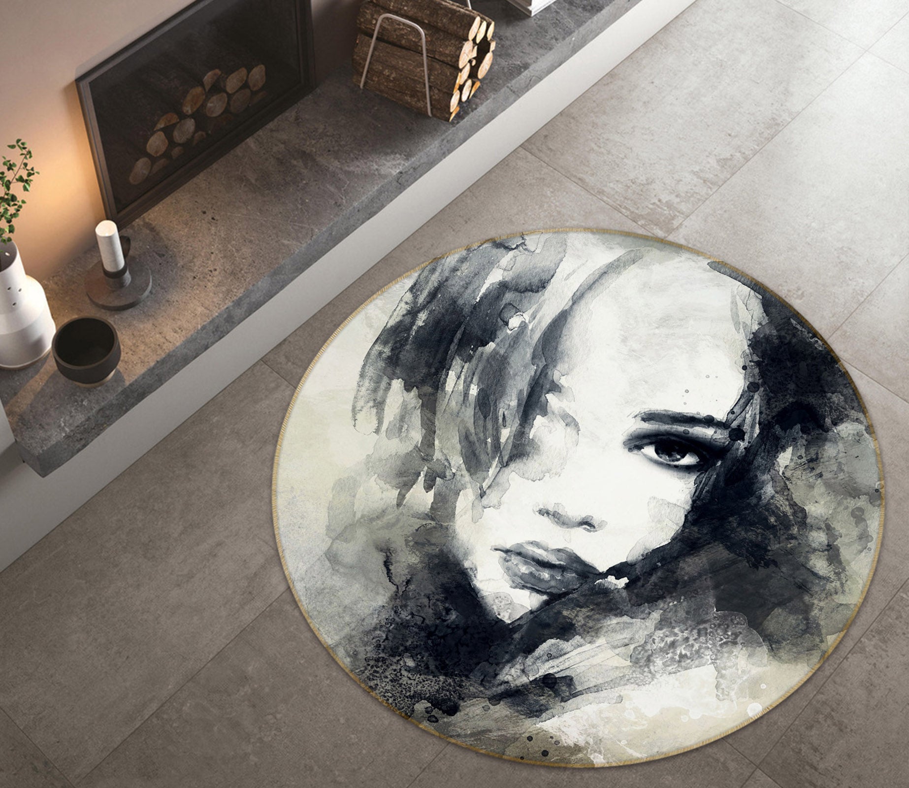 3D Dark Grey Beauty 36217 Round Non Slip Rug Mat