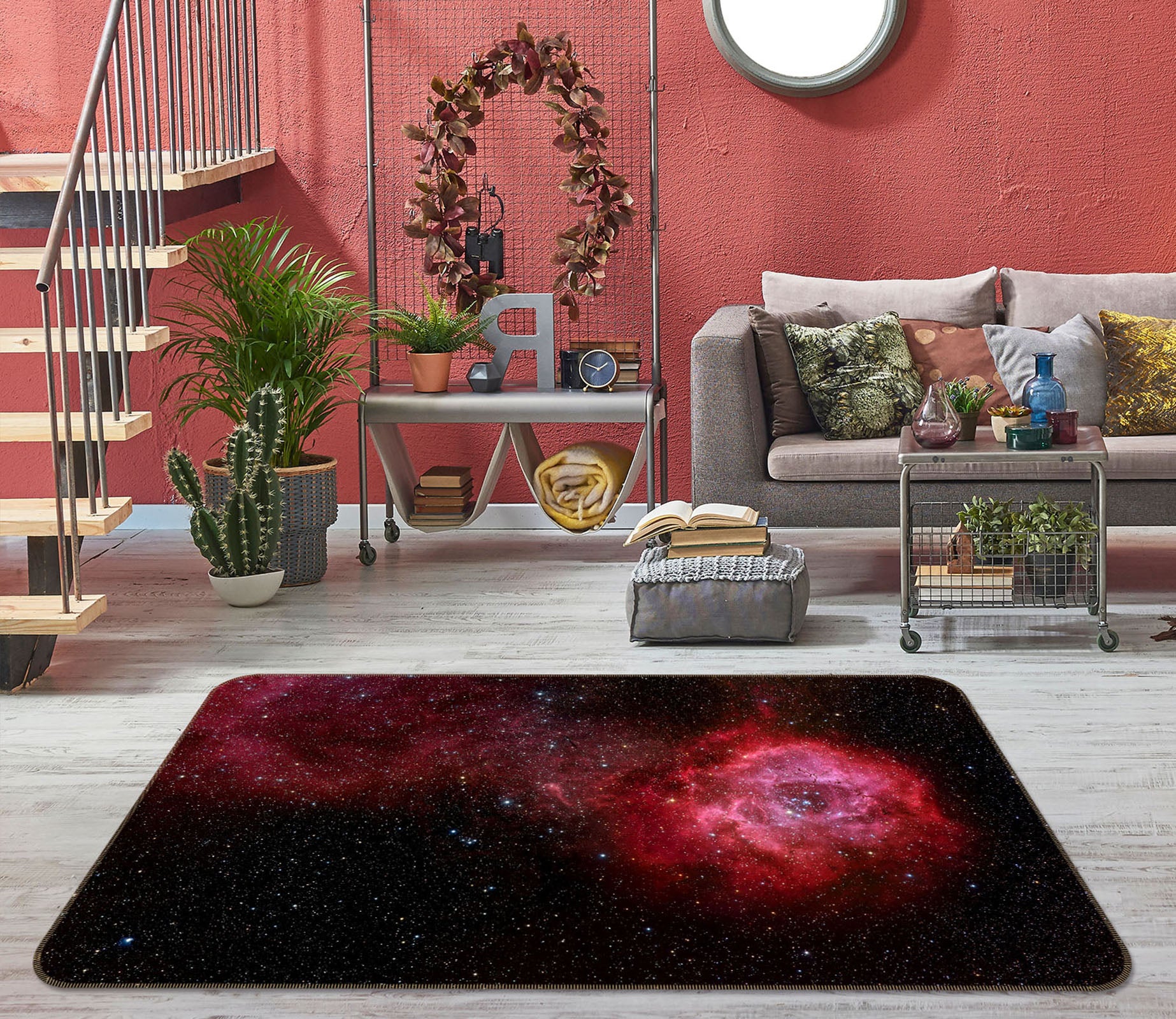 3D Red Starry 31135 Non Slip Rug Mat